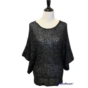 THEORY Davini Zebra Alpaca Blend Sweater •M• Black Open Knit Kimono Lagenlook